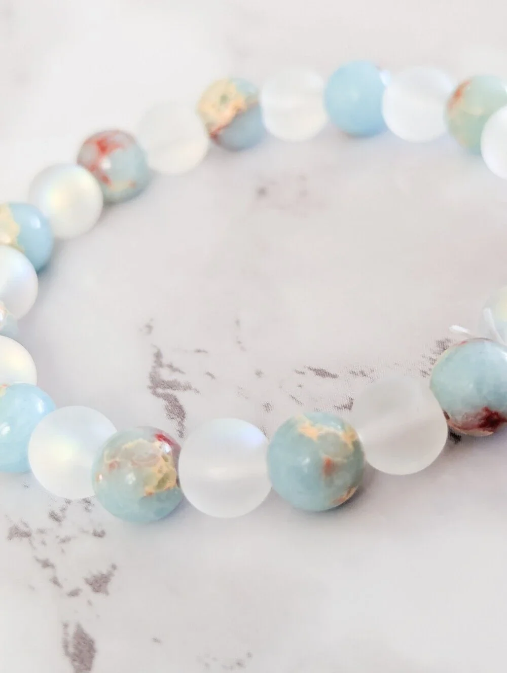 Health Crystal Bracelet Ocean Jasper Halo Quartz Stretch Beaded Bracelet